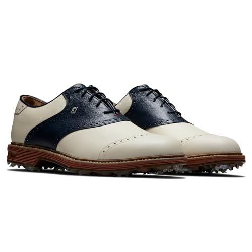 FootJoy Premiere Golf Shoe, Cream/Navy/Brick, 9.5