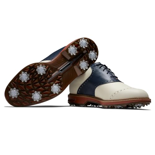FootJoy Premiere Golf Shoe, Cream/Navy/Brick, 9.5