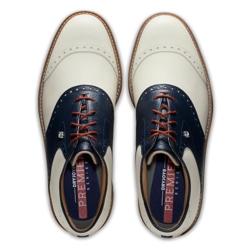 FootJoy Premiere Golf Shoe, Cream/Navy/Brick, 9.5