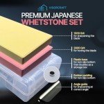 VIGORCRAFT Premium Japanese Whetstone Set - 1000 and 3000 Grit Knife Sharpening Stones with Angle Holder and Plastic Base