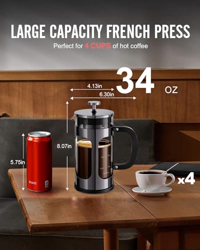 BAYKA French Press Coffee Maker, Classic Dark Pewter