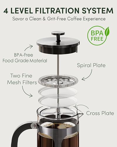 BAYKA French Press Coffee Maker, Classic Dark Pewter