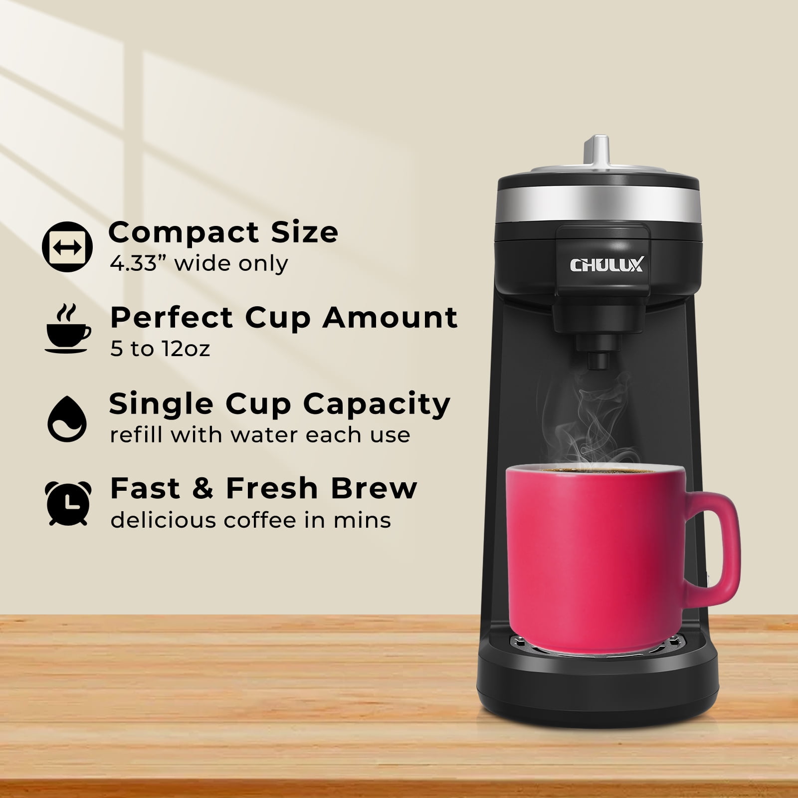 Compact Coffee Maker, K-Cup & Coffee Powder Compatible