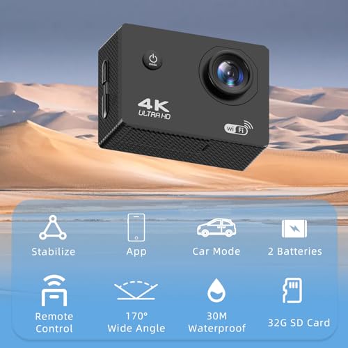 4K Action Camera, Underwater Sports Cam, Wide Angle