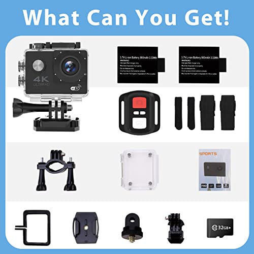4K Action Camera, Underwater Sports Cam, Wide Angle