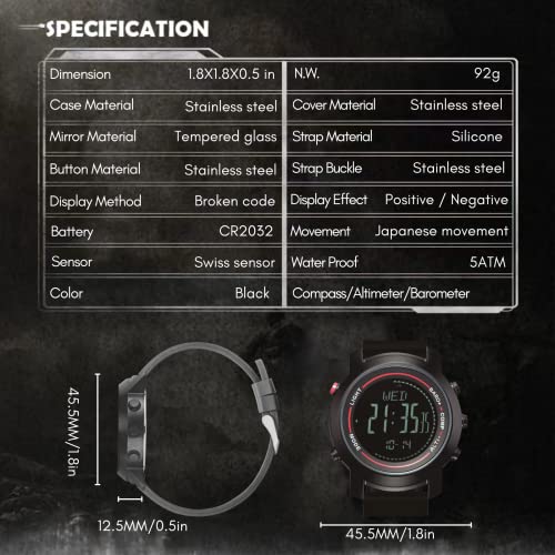 Military Tactical Hiking Watch with Compass & Altimeter