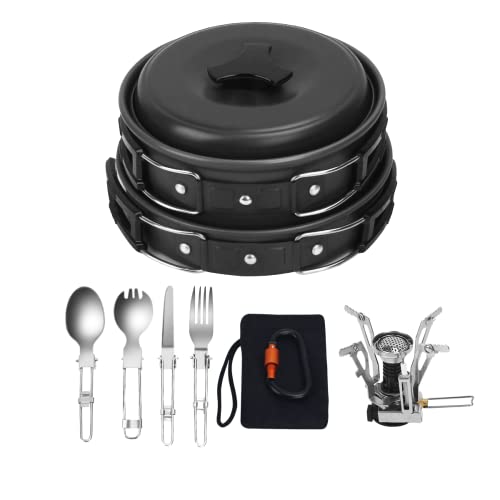 16 Piece Hiking Cookware Set: Spork, Stove, Non-stick