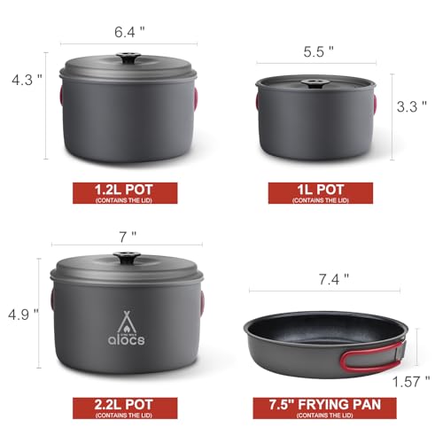 Alocs Camping Cookware Set - Compact, Durable, Outdoor
