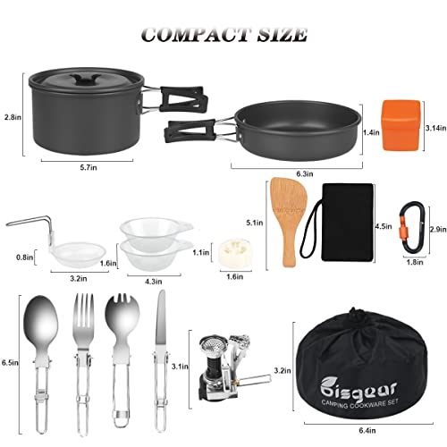 16 Piece Hiking Cookware Set: Spork, Stove, Non-stick