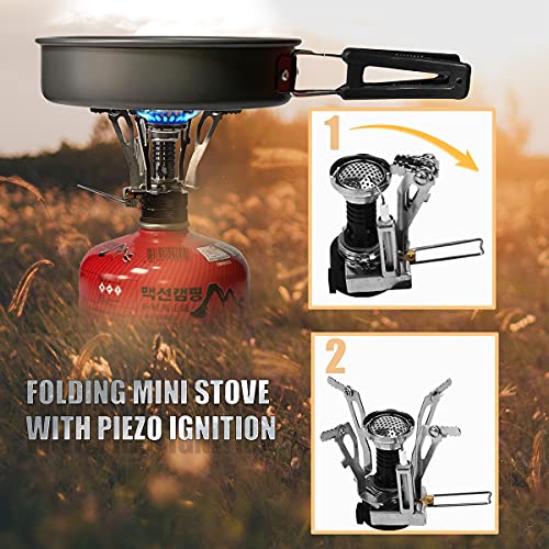 16 Piece Hiking Cookware Set: Spork, Stove, Non-stick