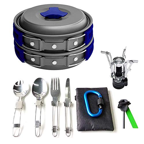 17 Piece Camping Cookware Set - Lightweight, Durable, Blue