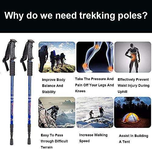 Collapsible Hiking Poles, Lightweight Adjustable Sticks (2 Pack)