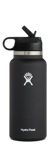 Black Hydro Flask 32oz Wide Mouth with Straw Lid