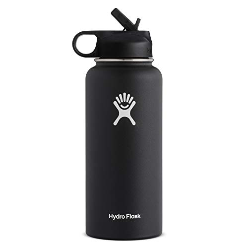Black Hydro Flask Wide Mouth Water Bottle with Straw Lid