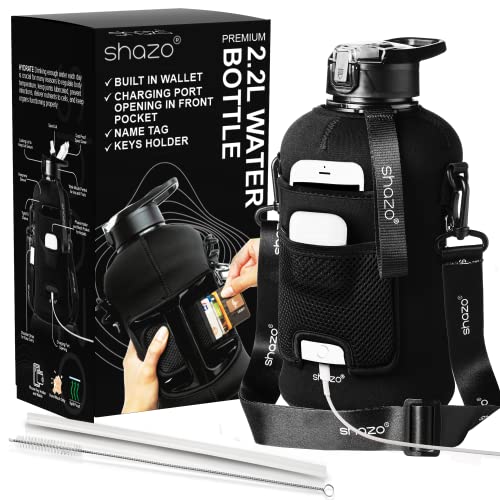 2.2L Water Bottle with Straw and Storage Sleeve