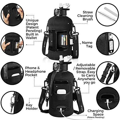 2.2L Water Bottle with Straw and Storage Sleeve