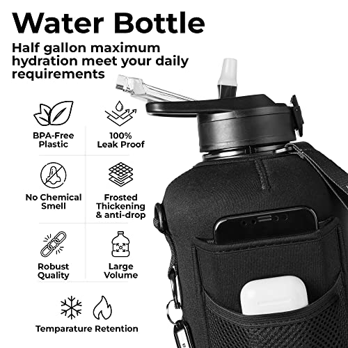 2.2L Water Bottle with Straw and Storage Sleeve