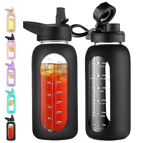 CIVAGO 32 oz Glass Sports Water Bottle - Black