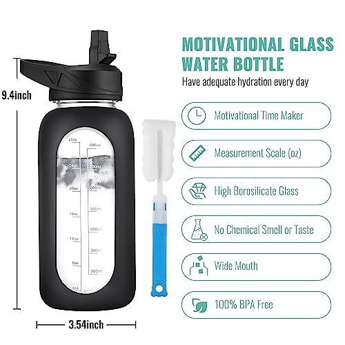 CIVAGO 32 oz Glass Sports Water Bottle - Black
