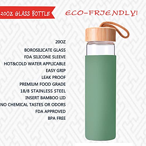 Yomious Glass Water Bottle with Bamboo Lid - BPA Free
