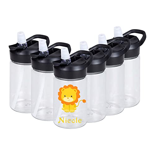 Set of 6 Clear Water Bottles with Straw Lid and Handle, 14oz