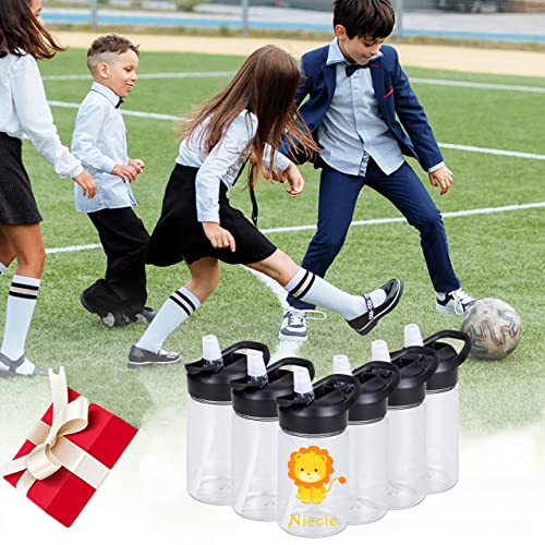 Set of 6 Clear Water Bottles with Straw Lid and Handle, 14oz