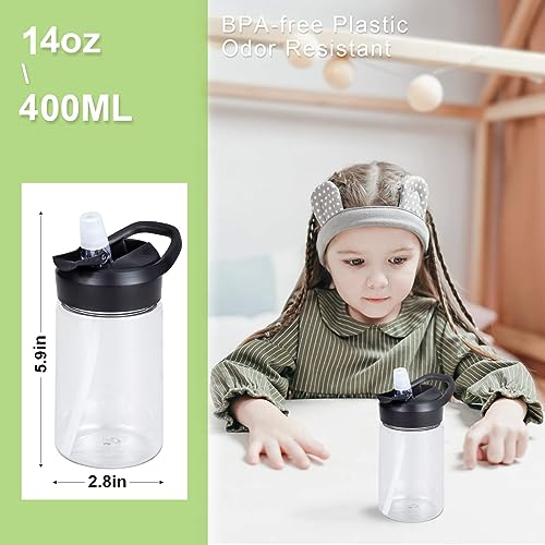 Set of 6 Clear Water Bottles with Straw Lid and Handle, 14oz