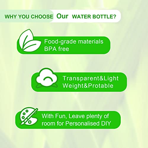 Set of 6 Clear Water Bottles with Straw Lid and Handle, 14oz