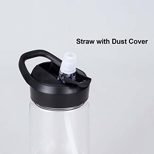 Set of 6 Clear Water Bottles with Straw Lid and Handle, 14oz