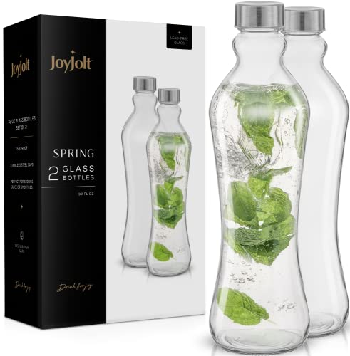 2x JoyJolt 32oz Clear Glass Water Bottles- Stainless Steel Lid