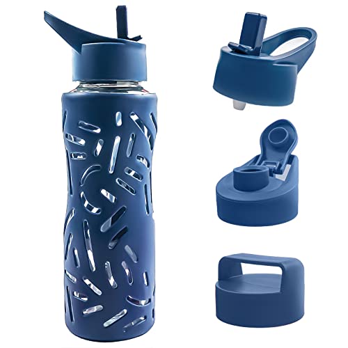25oz Glass Water Bottle with Straw Cap and Sleeve