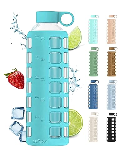purifyou 32oz Aqua Blue Glass Water Bottle