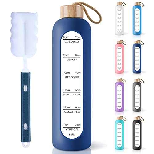 32 Oz Glass Water Bottle with Time Marker
