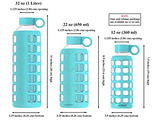 purifyou 32oz Aqua Blue Glass Water Bottle