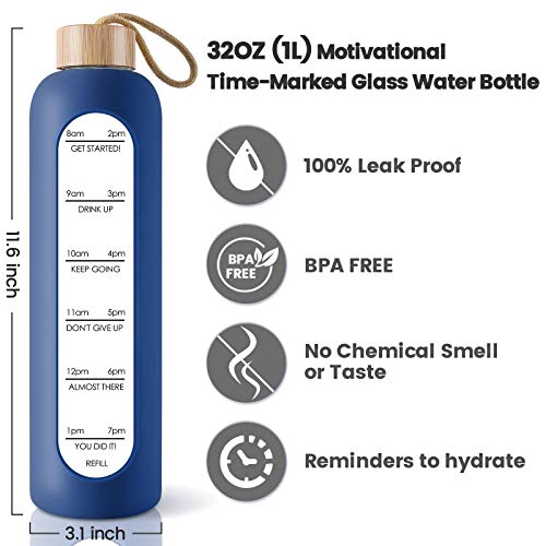 32 Oz Glass Water Bottle with Time Marker