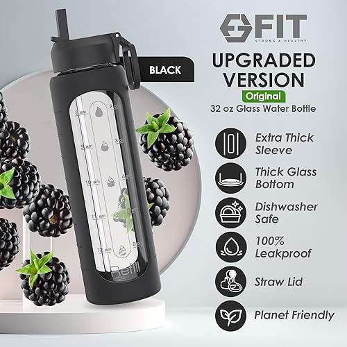Motivational 32 oz Glass Water Bottle with Straw