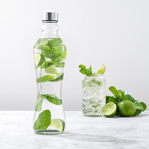 2x JoyJolt 32oz Clear Glass Water Bottles- Stainless Steel Lid