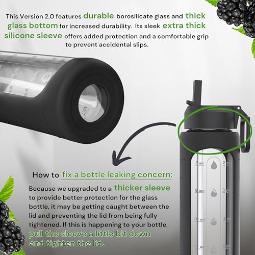 Motivational 32 oz Glass Water Bottle with Straw