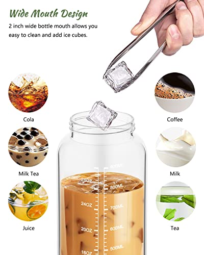 Nefeeko 32oz Glass Water Bottle with Straw