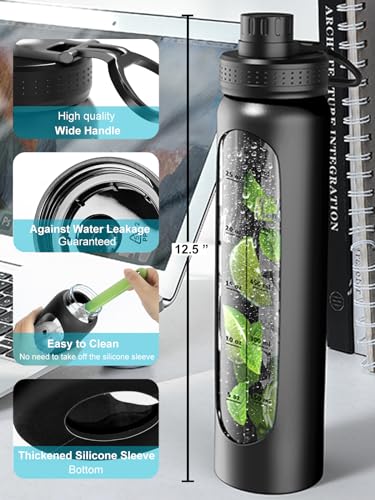 32 oz Glass Water Bottle with Silicone Sleeve - Black