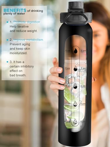 32 oz Glass Water Bottle with Silicone Sleeve - Black
