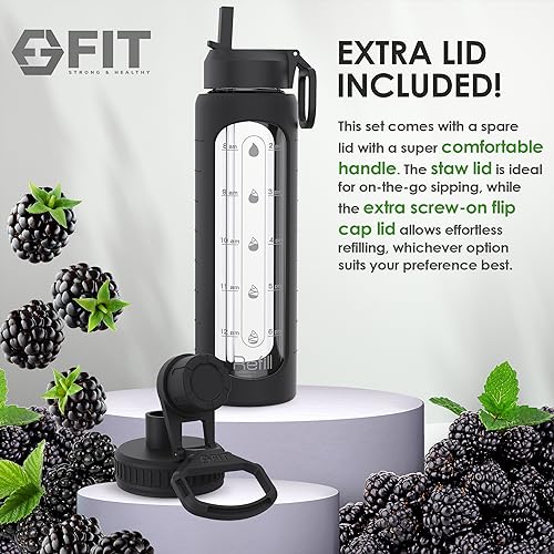 Motivational 32 oz Glass Water Bottle with Straw