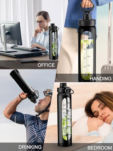 32 oz Glass Water Bottle with Silicone Sleeve - Black