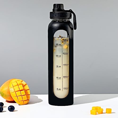 32 oz Glass Water Bottle with Silicone Sleeve - Black