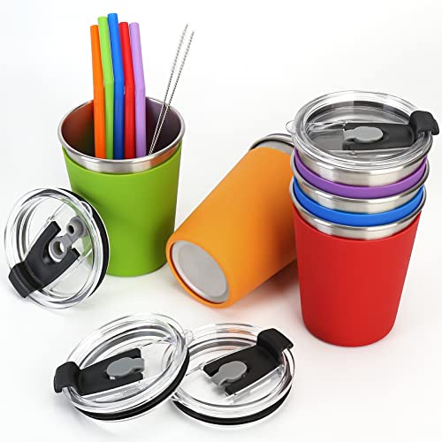 Kids 5-Pack Stainless Steel Straw Cups with Silicone Sleeves