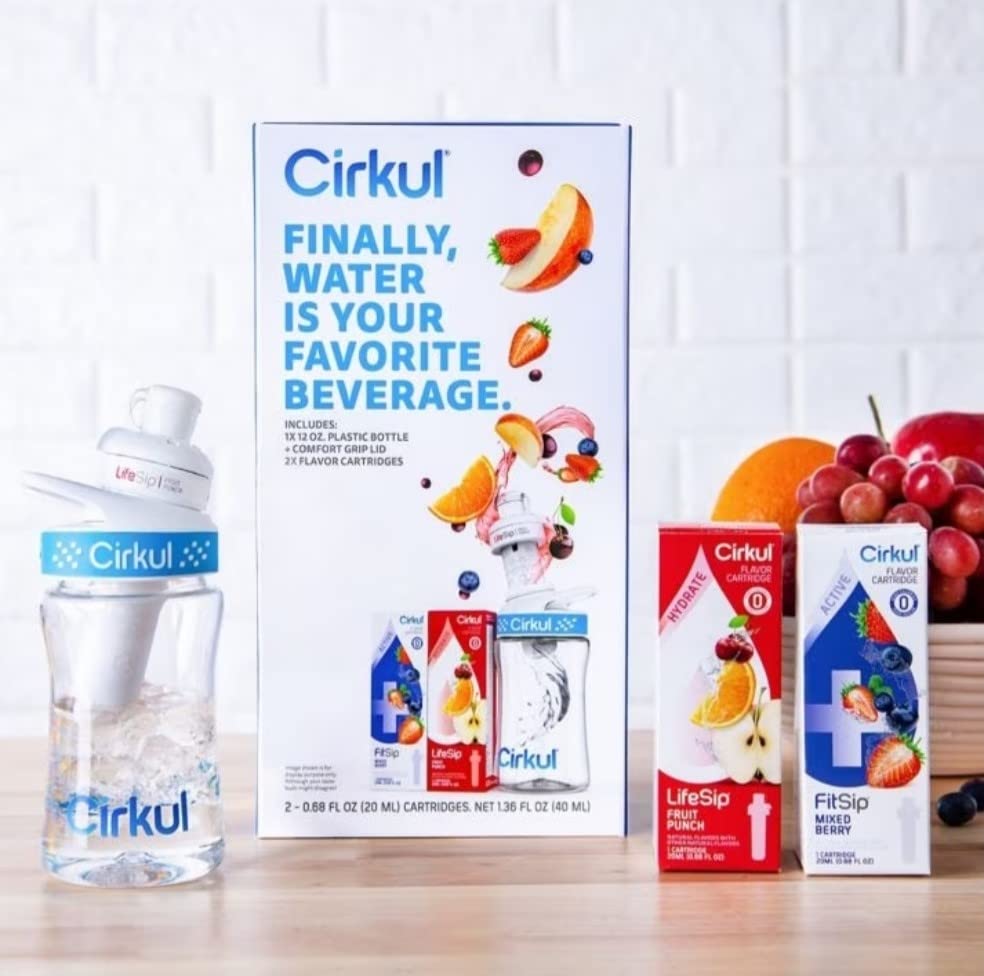 Cirkul 12 oz Water Bottle with 2 Flavor Cartridges