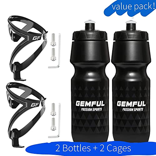 GEMFUL 750ml Bike Water Bottles with Holder - 2 Pack