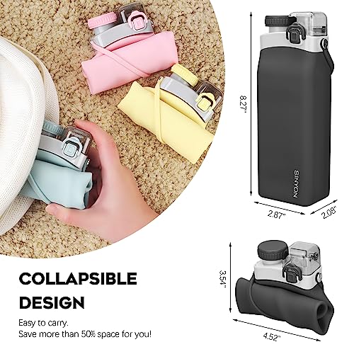 Collapsible 20oz Silicone Water Bottle with Straw and Strap