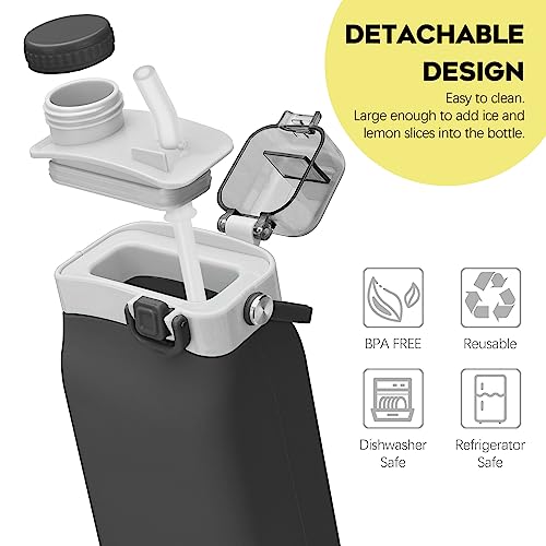 Collapsible 20oz Silicone Water Bottle with Straw and Strap