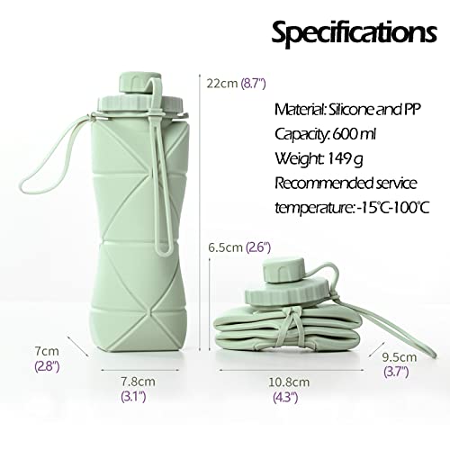 Silicone Collapsible Water Bottle, Easy-to-Carry, BPA Free, 20 oz
